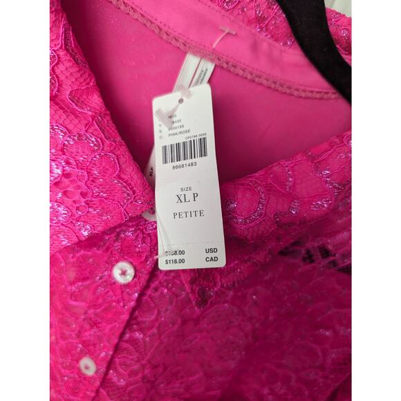 NWT Anthropologie Pink Metalic Lace Blouse XLP - Picture 9 of 10